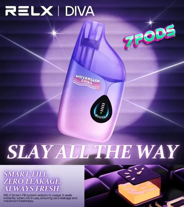 RELX Diva 30K พอตใช้แล้วทิ้ง 30000 คำ ของแท้ ปรับความแรงได้ 2 โหมด มีหน้าจอแสดงผล LED